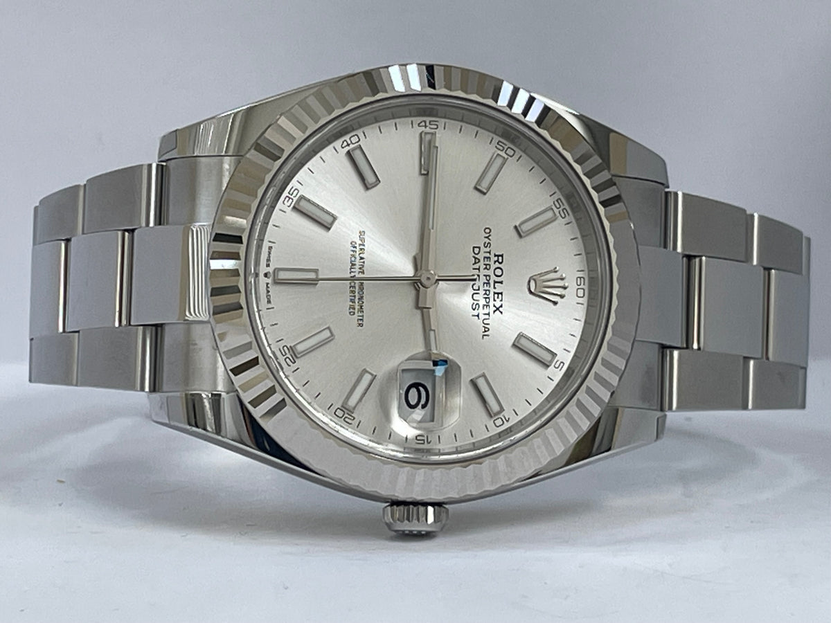 Rolex Steel and White Gold Rolesor Datejust 41 - 2023 - Fluted Bezel - Silver Index Dial - Oyster Bracelet - 126334