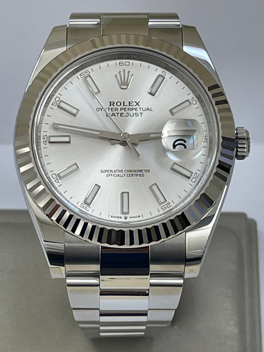 Rolex Steel and White Gold Rolesor Datejust 41 - 2023 - Fluted Bezel - Silver Index Dial - Oyster Bracelet - 126334