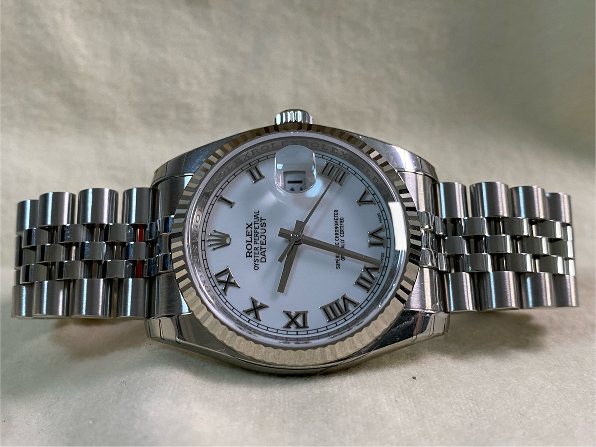 Rolex Steel Datejust 36 - 2008 - Fluted Bezel - White Roman Dial - Jubilee Bracelet - 116234 *FULL STICKERS*