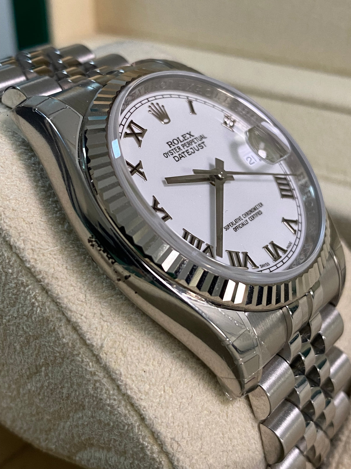 Rolex Steel Datejust 36 - 2008 - Fluted Bezel - White Roman Dial - Jubilee Bracelet - 116234 *FULL STICKERS*