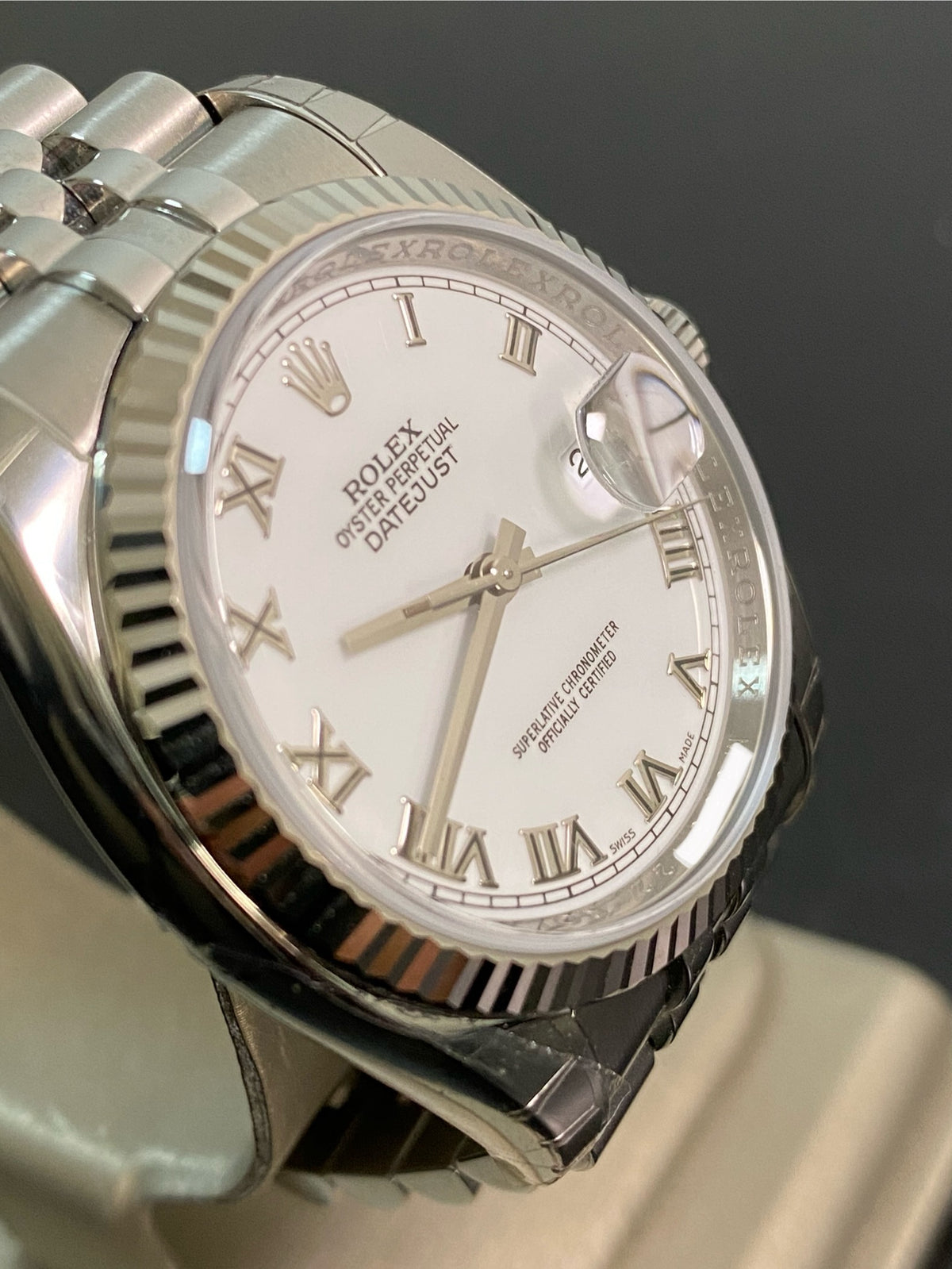 Rolex Steel Datejust 36 - 2008 - Fluted Bezel - White Roman Dial - Jubilee Bracelet - 116234 *FULL STICKERS*