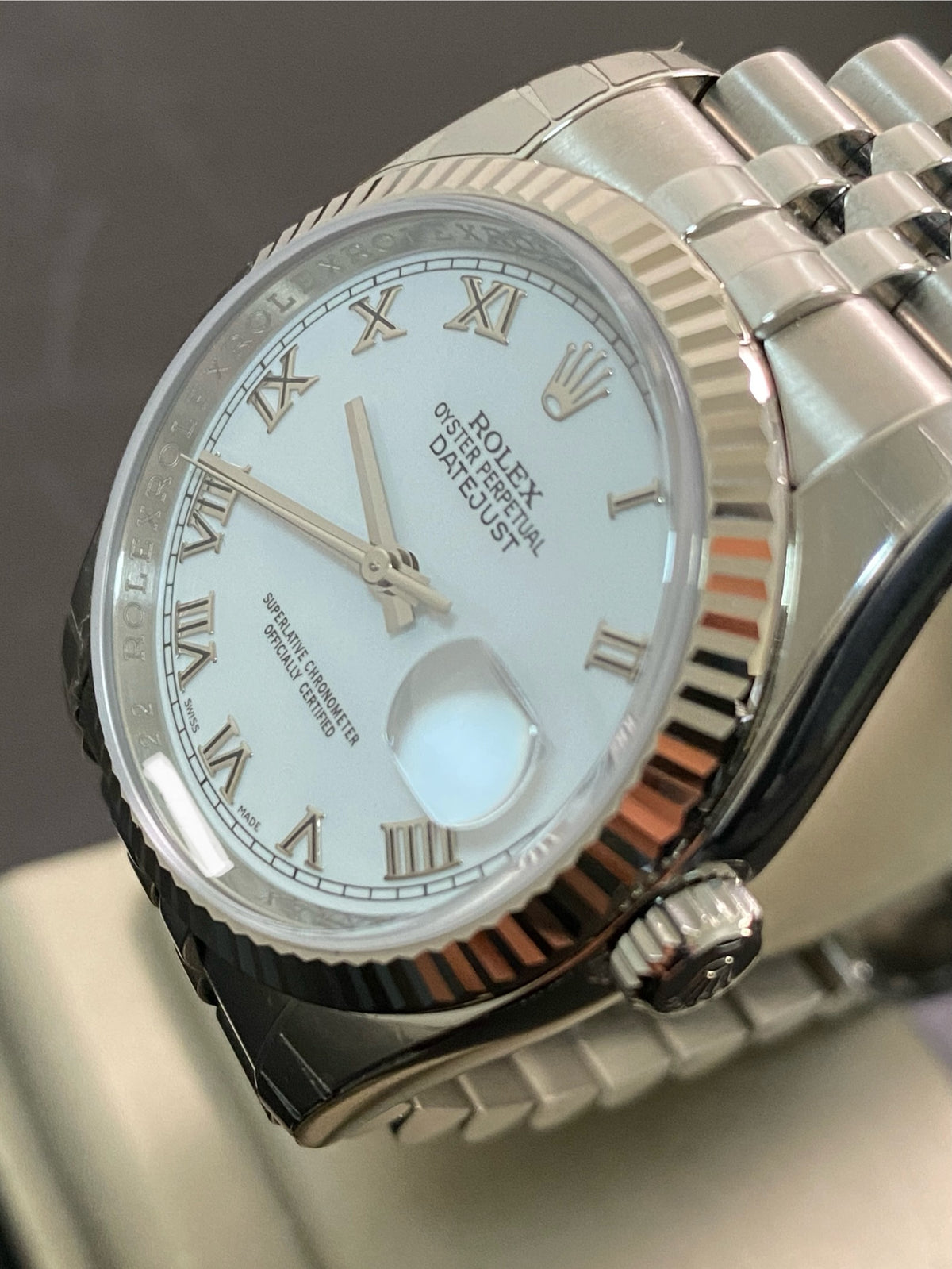 Rolex Steel Datejust 36 - 2008 - Fluted Bezel - White Roman Dial - Jubilee Bracelet - 116234 *FULL STICKERS*