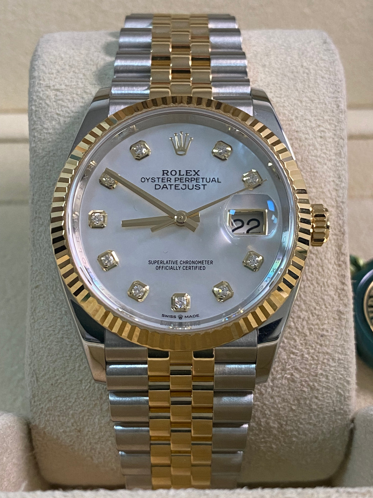 Rolex Yellow Gold Rolesor Datejust 36 - 2022 - Mother-Of-Pearl Diamond Dial - Jubilee Bracelet - 126233 *FULL SET*