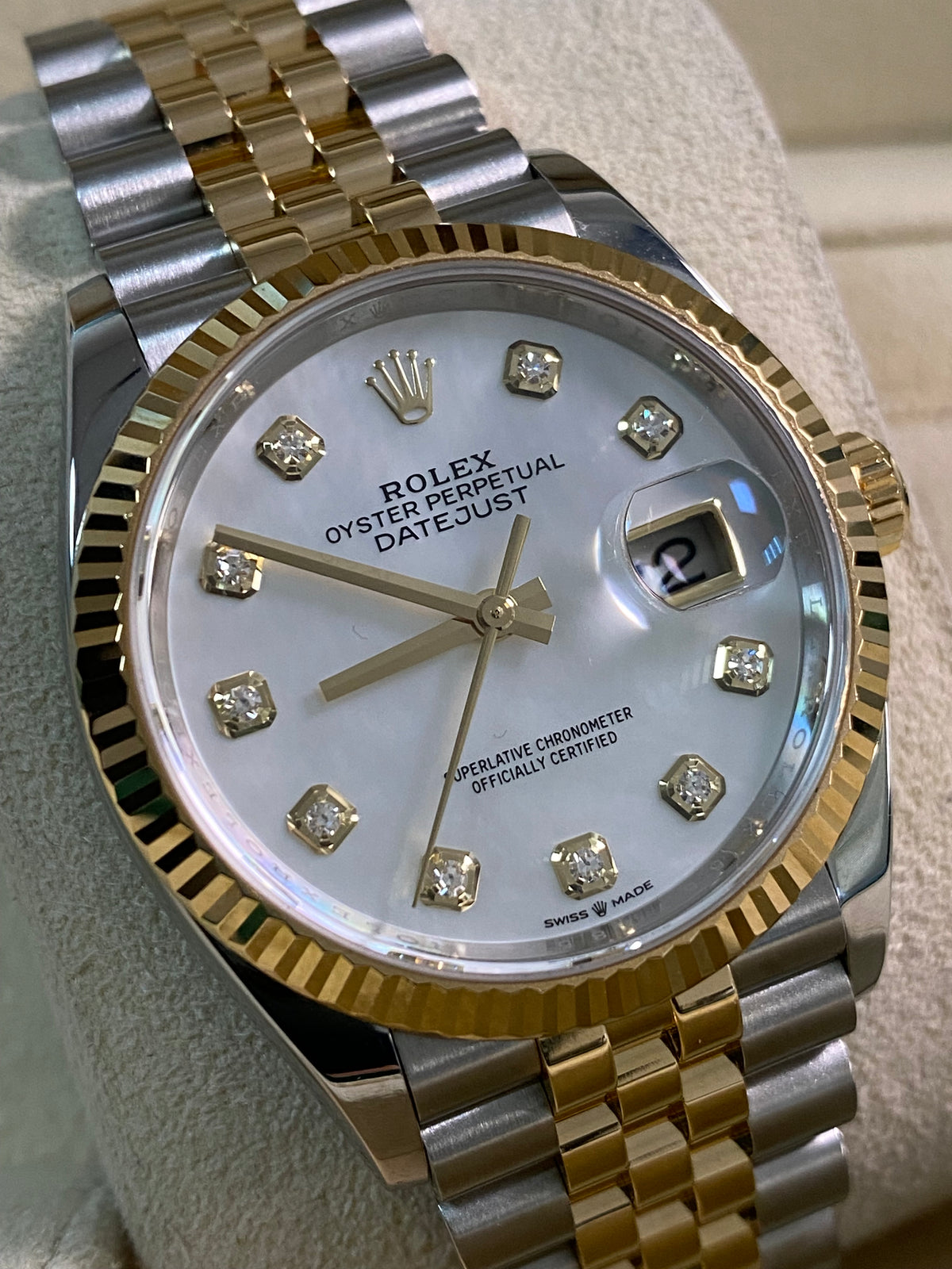 Rolex Yellow Gold Rolesor Datejust 36 - 2022 - Mother-Of-Pearl Diamond Dial - Jubilee Bracelet - 126233 *FULL SET*