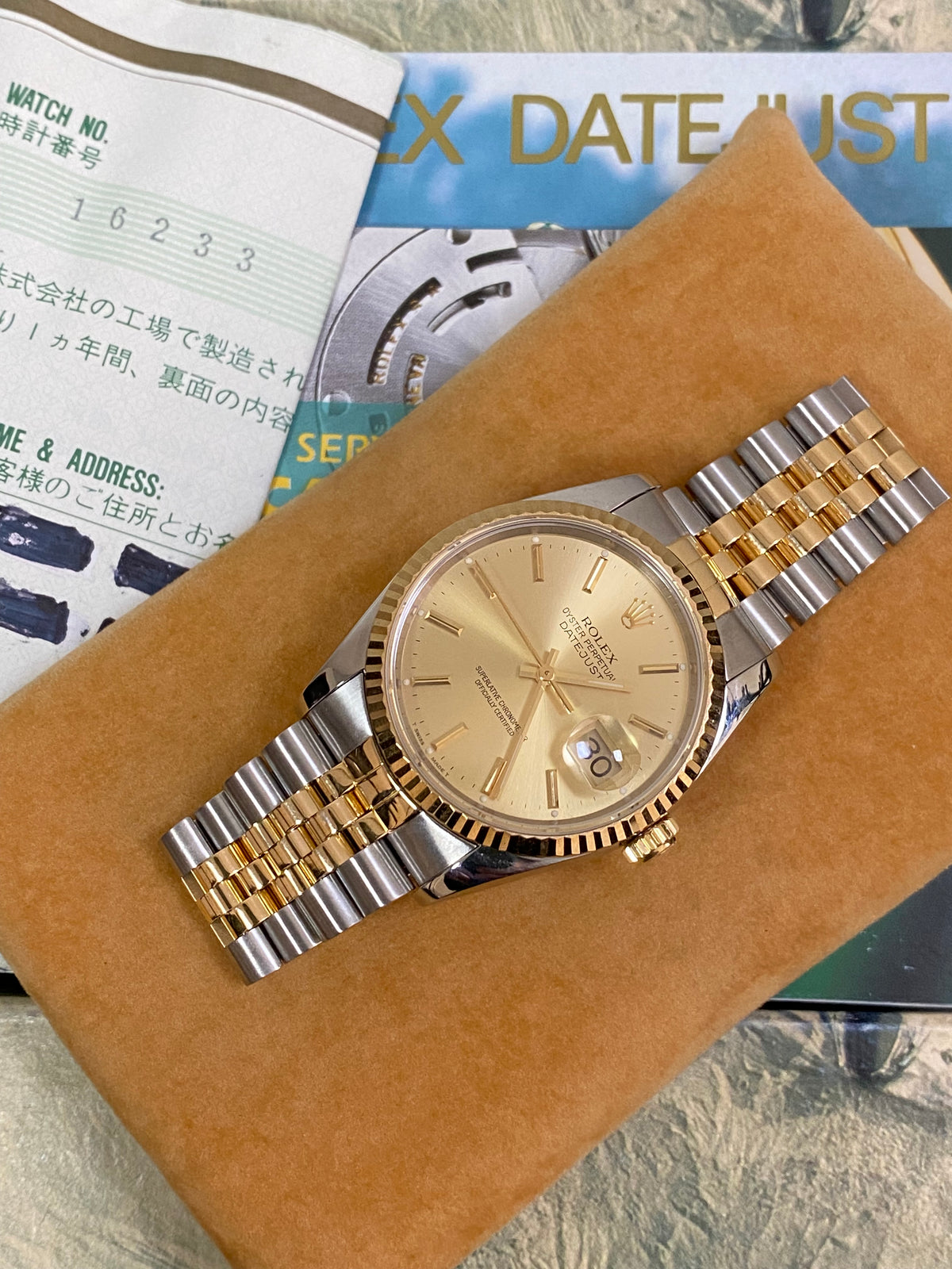 Rolex Steel and Yellow Gold Datejust 36 - X serial - Fluted Bezel - Champagne Index Dial - Jubilee Bracelet - 16233