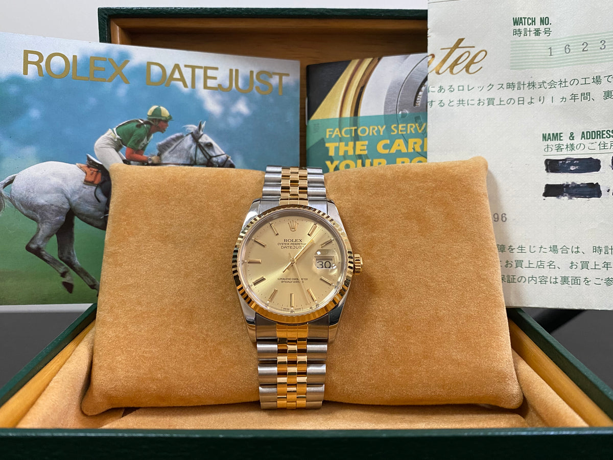 Rolex Steel and Yellow Gold Datejust 36 - X serial - Fluted Bezel - Champagne Index Dial - Jubilee Bracelet - 16233