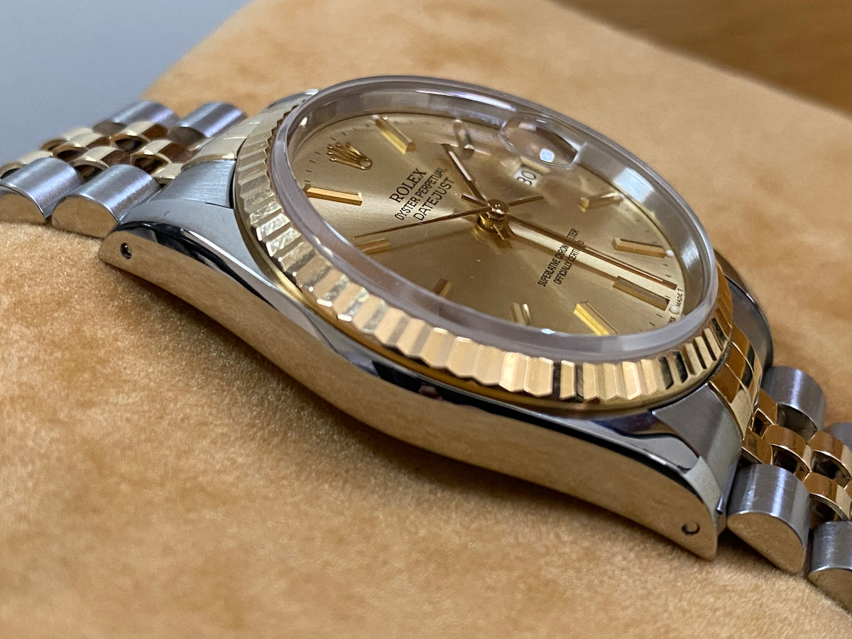 Rolex Steel and Yellow Gold Datejust 36 - X serial - Fluted Bezel - Champagne Index Dial - Jubilee Bracelet - 16233