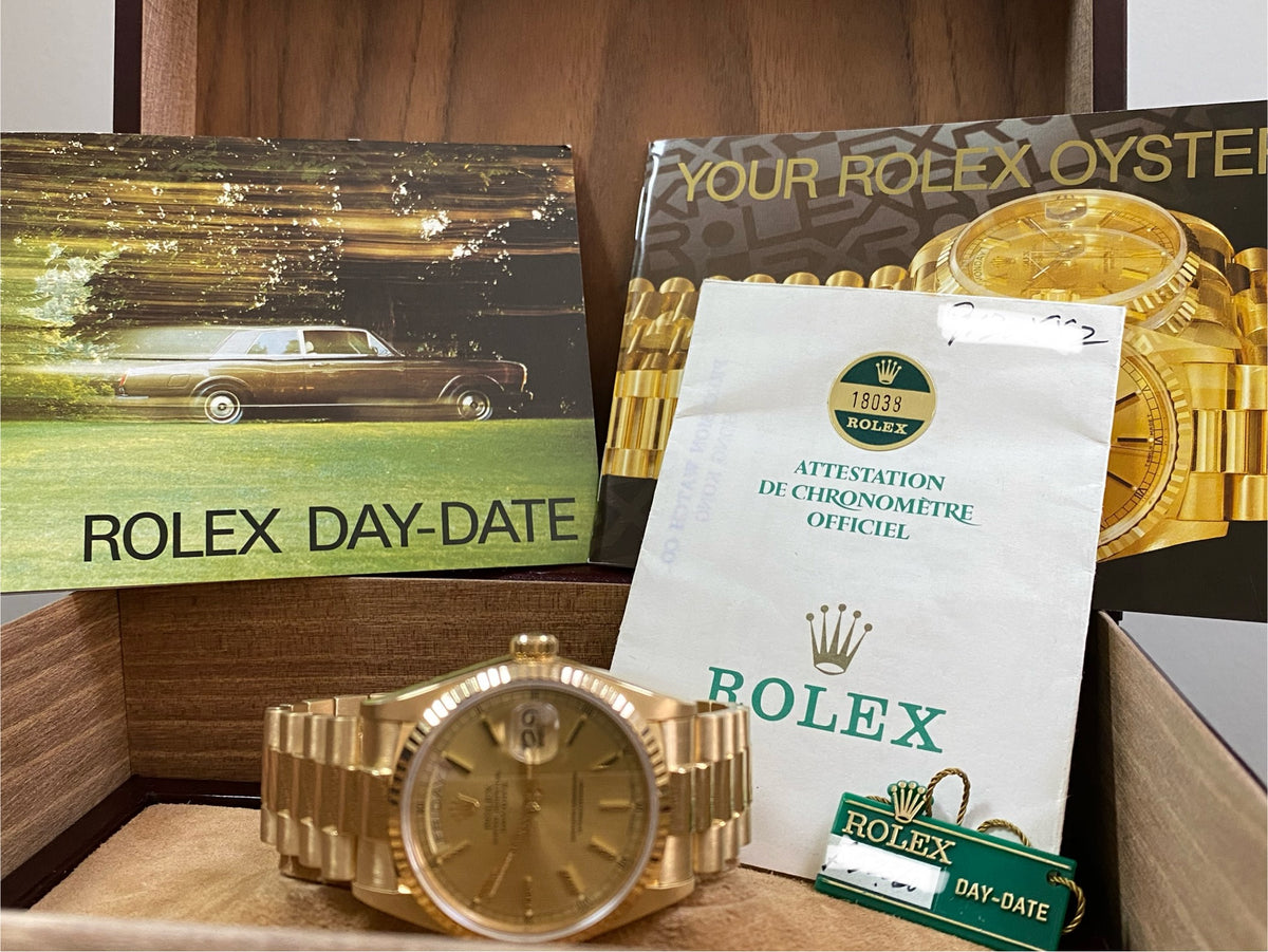 Rolex Yellow Gold Day-Date 36 - 1986 - Fluted Bezel - Champagne Index Dial - President Bracelet - 18038 *COMPLETE SET*