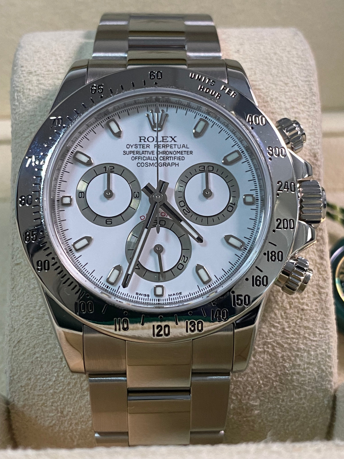 Rolex Steel Cosmograph Daytona - M serial - White Index Dial - Fat Buckle - 116520 *FULL SET*