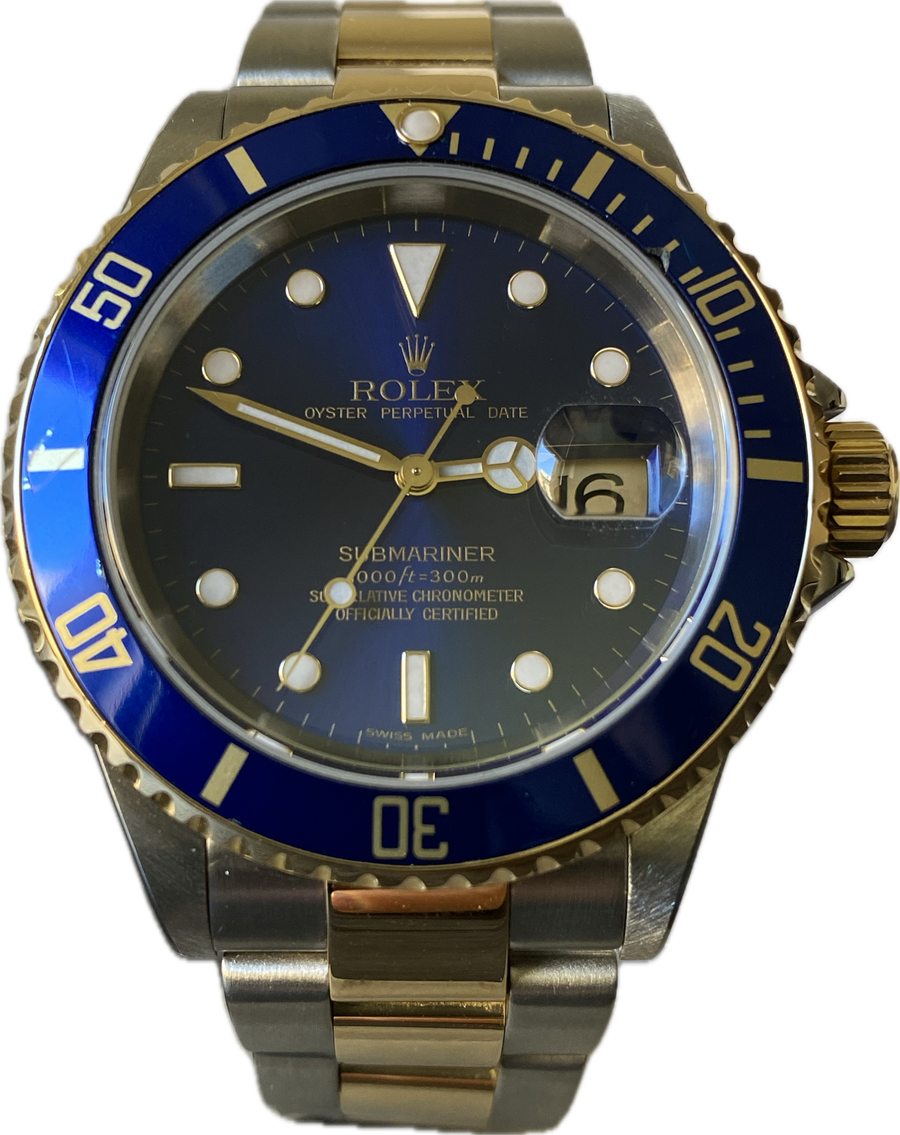 Rolex Steel and Gold Rolesor Submariner Date - D Serial - Blue Dial - Pre Ceramic Blue Bezel - 16613