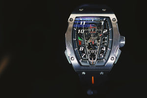 Shanghai, China- November 2,2022: close-up of a Richard Mille McLaren speedtail wrist watch