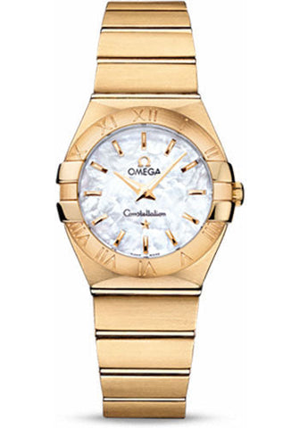 Omega Ladies Constellation Quartz Watch - 27 mm Brushed Yellow Gold Case - Mother-Of-Pearl Dial - 123.50.27.60.05.002