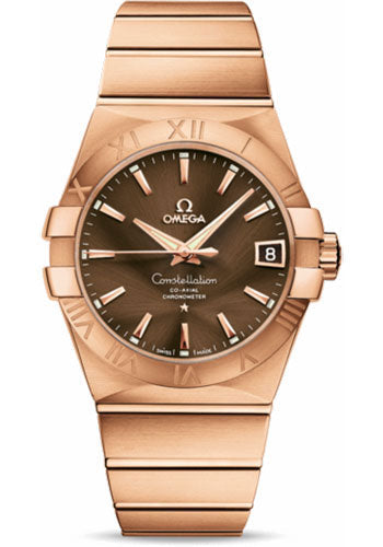 Omega Gents Constellation Chronometer Watch - 38 mm Brushed Red Gold Case - Brown Dial - 123.50.38.21.13.001