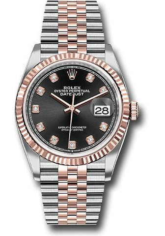 Rolex Steel and Everose Rolesor Datejust 36 Watch - Fluted Bezel - Black Diamond Dial - Jubilee Bracelet - 126231 bkdj