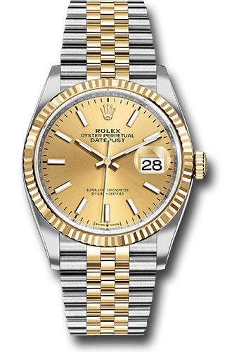 Rolex Steel and Yellow Gold Datejust 36 - 2018 - Fluted Bezel - Champagne Index Dial - Jubilee Bracelet - 126233