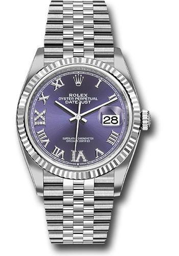 Rolex Steel Datejust 36 - Fluted Bezel - Aubergine Diamond Roman VI and IX Dial - Jubilee Bracelet - 126234