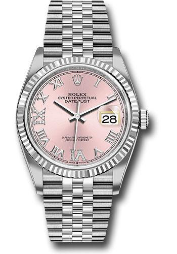 Rolex Steel Datejust 36 - 2023 - Fluted Bezel - Pink Diamond Roman VI and IX Dial - Jubilee Bracelet - 126234 *FULL SET*