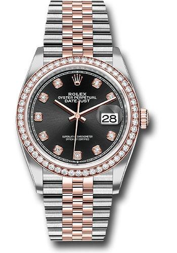 Rolex Steel and Everose Rolesor Datejust 36 - 2024 - Diamond Bezel - Black Diamond Dial - Jubilee Bracelet - 126281RBR *FULL SET*