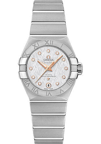 Omega Constellation Co-Axial Master Chronometer Watch - 27 mm Steel Case - Silk-Like Pattern White -Silvery Diamond Dial - 127.10.27.20.52.001
