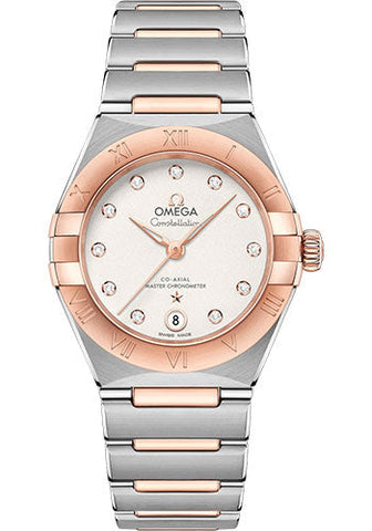 Omega Constellation Manhattan Co-Axial Master Chronometer Watch - 29 mm Steel And Sedna Gold Case - Crystal White Silvery Diamond Dial - 131.20.29.20.52.001