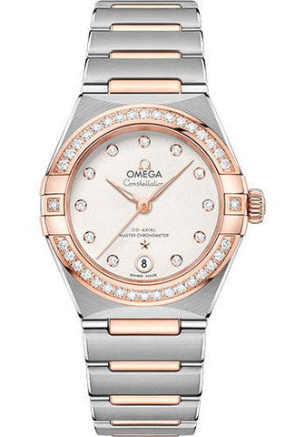 Omega Constellation Manhattan Co-Axial Master Chronometer Watch - 29 mm Steel And Sedna Gold Case - Diamond-Paved Bezel - Crystal White Silvery Diamond Dial - 131.25.29.20.52.001