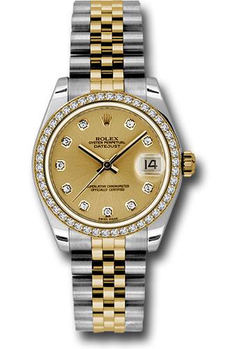 Rolex Steel and Yellow Gold Datejust 31 - G serial - 46 Diamond Bezel - Champagne Diamond Dial - Jubilee Bracelet - 178383