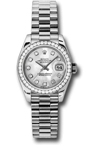 Rolex Platinum Lady-Datejust - Diamond Bezel - Mother-Of-Pearl Diamond Dial - President Bracelet - 179136