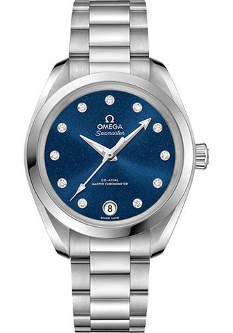 Omega Seamaster Aqua Terra 150M Co-Axial Master Chronometer Watch - 34 mm Steel Case - Glossy Midnight-Blue Diamond Dial - 220.10.34.20.53.001