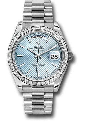 Rolex 950 Platinum Day-Date 40 Watch -  Bezel - Ice Blue Diagonal Motif Index Dial - President Bracelet - 228396TBR ibdmip