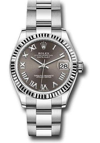 Rolex Steel and White Gold Datejust 31 Watch - Fluted Bezel - Dark Grey Roman Dial - Oyster Bracelet - 278274 dkgro