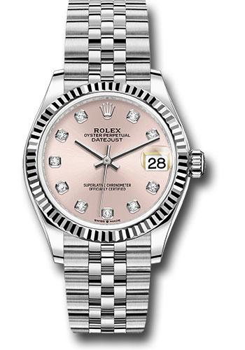 Rolex Steel and White Gold Datejust 31 - 2020 - Fluted Bezel - Pink Diamond Dial - Jubilee Bracelet - 278274