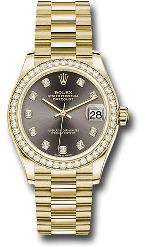 Rolex Yellow Gold Datejust 31 Watch - Diamond Bezel - Dark Grey Diamond Dial - President Bracelet - 278288RBR dkgdp