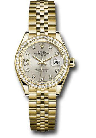 Rolex Yellow Gold Lady-Datejust 28 Watch - 44 Diamond Bezel - Silver Diamond Star Dial - Jubilee Bracelet - 279138RBR s9dix8dj