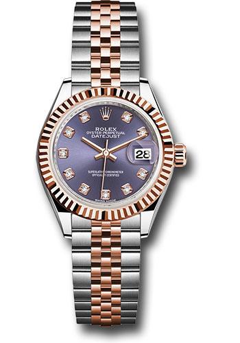 Rolex Steel and Everose Gold Lady-Datejust 28 - 2018 - Fluted Bezel - Aubergine Diamond Dial - Jubilee Bracelet - 279171