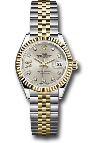 Rolex Steel and Yellow Gold Lady-Datejust 28 - 2023 - Fluted Bezel - Star Diamond Dial - Jubilee Bracelet - 279173 *FULL SET*