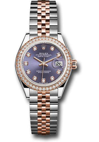 Rolex Steel and Everose Gold Rolesor Lady-Datejust 28 Watch - Diamond Bezel - Aubergine Diamond Dial - Jubilee Bracelet - 279381RBR audj