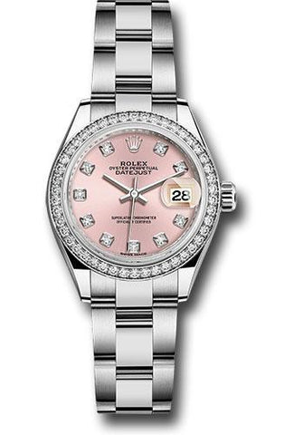 Rolex Steel and White Gold Rolesor Lady-Datejust 28 Watch - 44 Diamond Bezel - Pink Diamond Dial - Oyster Bracelet - 279384RBR pdo