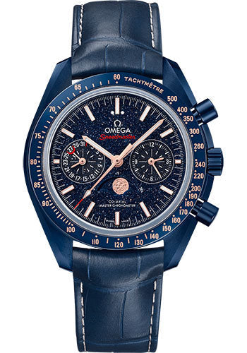 Omega Speedmaster Moonwatch Co-Axial Master Chronometer Moonphase Chronograph Blue Side Of The Moon Watch - 44.25 mm Blue Ceramic Case - Blue Aventurine Glass Dial - Blue Leather Strap - 304.93.44.52.03.002