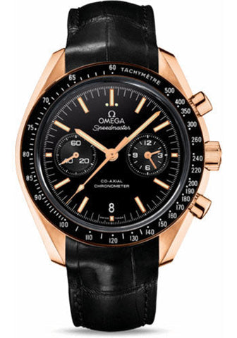 Omega Speedmaster Moonwatch Co-Axial Chronograph Watch - 44.25 mm Orange Gold Case - Tachymeter Bezel - Black Dial - Black Leather Strap - 311.63.44.51.01.001