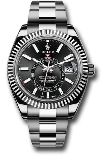 Rolex White Rolesor Sky-Dweller - 2021 - Black Index Dial - Oyster Bracelet - 326934 *FULL STICKERS*