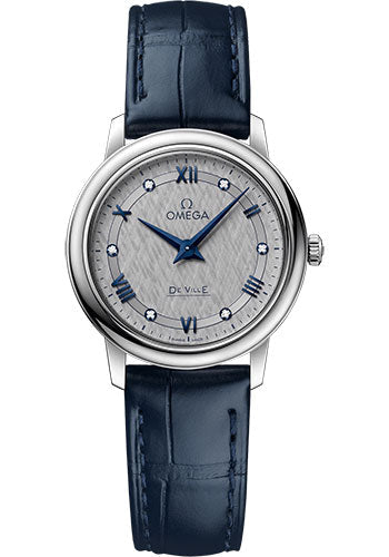 Omega De Ville Prestige Quartz Watch - 27.4 mm Steel Case - Grey Dial - Blue Leather Strap - 424.13.27.60.56.001