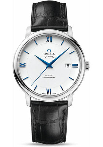 Omega De Ville Prestige Co-Axial Watch - 39.5 mm White Gold Case - White Dial - Black Leather Strap - 424.53.40.20.04.001