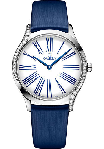 Omega De Ville Tresor Quartz Watch - 36 mm Steel Case - White Dial - Blue Fabric Strap - 428.17.36.60.04.001