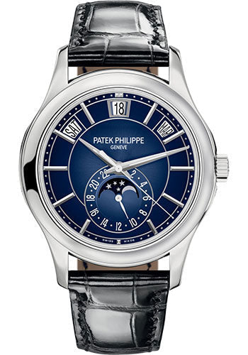 Patek Philippe Complications Annual Calendar "Moon Phases" - Blue Sunburst Dial - 5205G-013