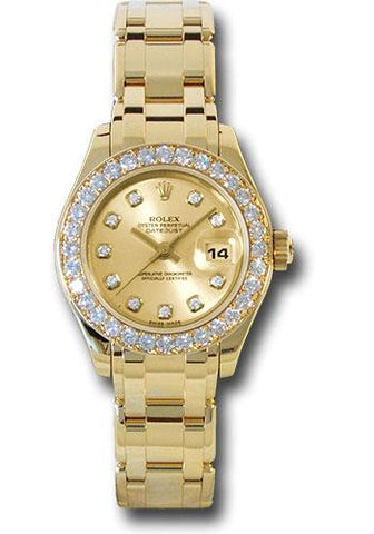 Rolex Yellow Gold Lady-Datejust Pearlmaster 29 Watch - 32 Diamond Bezel - Champagne Diamond Dial - 80298 chd