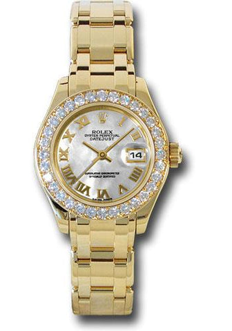 Rolex Yellow Gold Lady-Datejust Pearlmaster 29 Watch - 32 Diamond Bezel - Mother-Of-Pearl Roman Dial - 80298 mr
