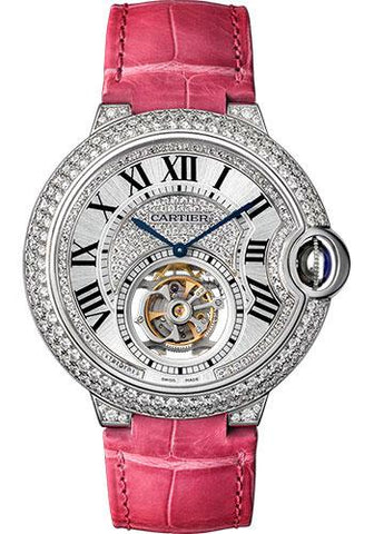 Cartier Feminine Complications Watch - 39 mm White Gold Diamond Case - Diamond Bezel - Diamond Dial - Fuchsia Alligator Strap - HPI00716