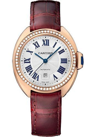 Cartier Cle de Cartier Watch - 31 mm Pink Gold Diamond Case - White Dial - Brown Alligator Strap - WJCL0047